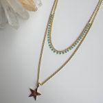 TURKUAZ PULLU VE YILDIZLI ZİNCİR KOLYE