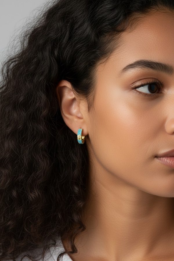 TURKUAZ TAŞLI HALKA KÜPE - Görsel 4