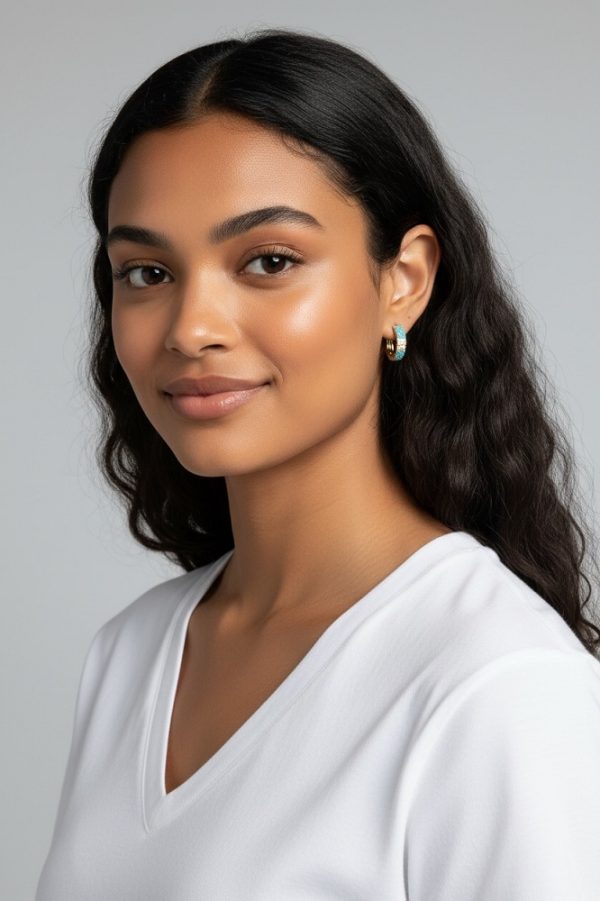 TURKUAZ TAŞLI HALKA KÜPE - Görsel 3